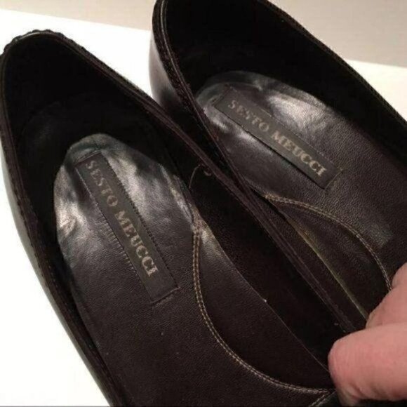 Sesto Meucci Womens Heels size 7 Brown Italian Leather square toe vintage 90s - Picture 7 of 7